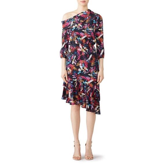 SALONI Navy Fern Lexie Off the Shoulder Dress Size 8 - Picture 1 of 6